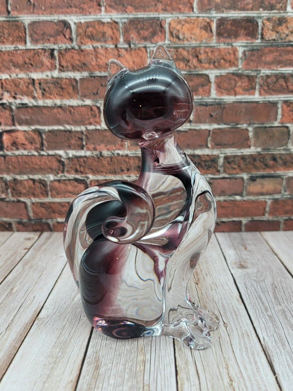 Vintage Murano Glass Cat Figurine R.A. Rubelli Sommerso Purple Clear Mid Century